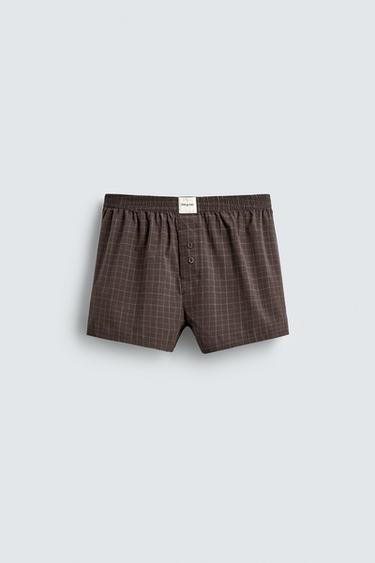 CHECK POPLIN BOXERS - Brown by Zara