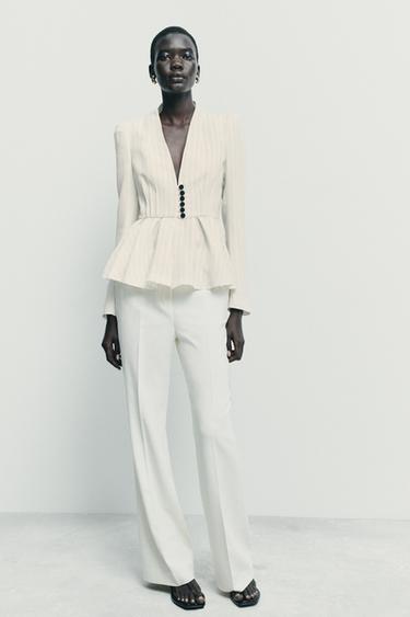 BLAZER RAYAS PEPLUM - Crudo / Marrón de Zara - Imagen 0