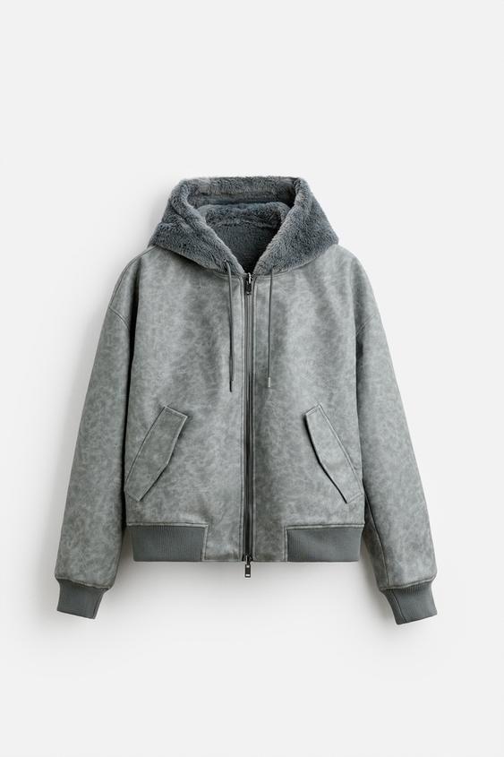 Zara Winterjacke Zara Kapuzenjacke Herren Graue Jacke Zara Zara