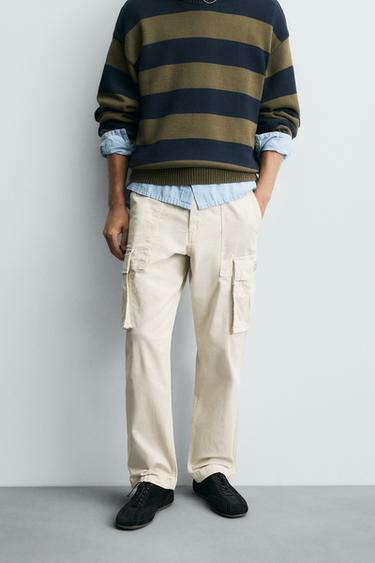 RELAXED FIT CARGO TROUSERS - Stone by Zara