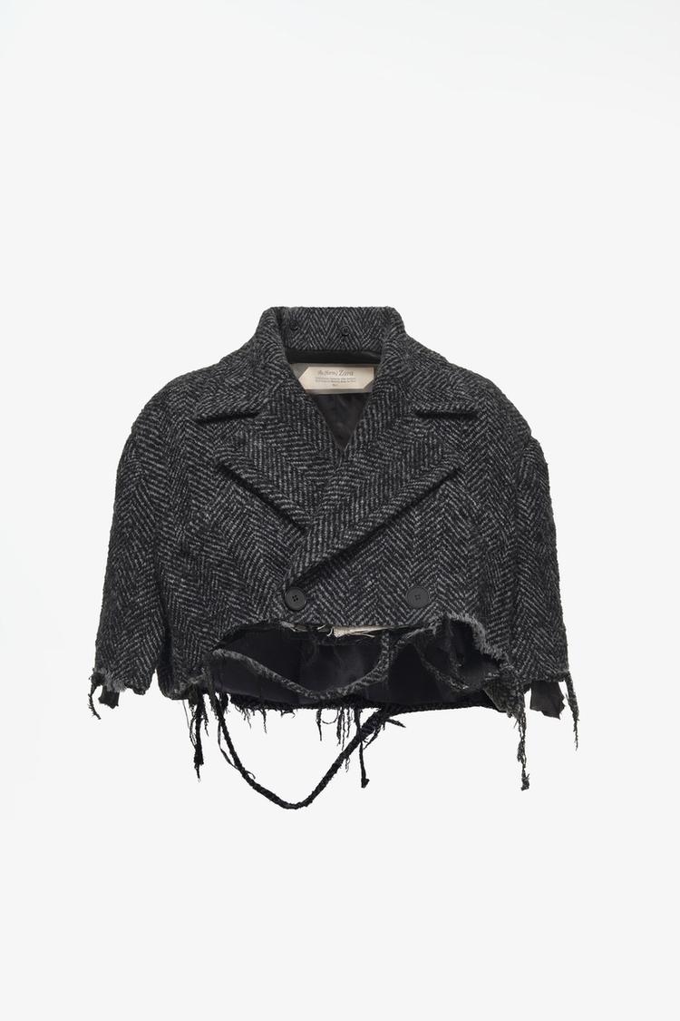 Abrigo cropped espiga desflecado limited edition