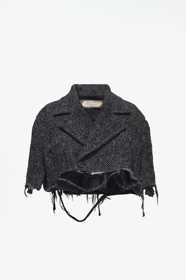 LIMITED EDITION FRINGED HERRINGBONE CROPPED COAT — Dark gray 1