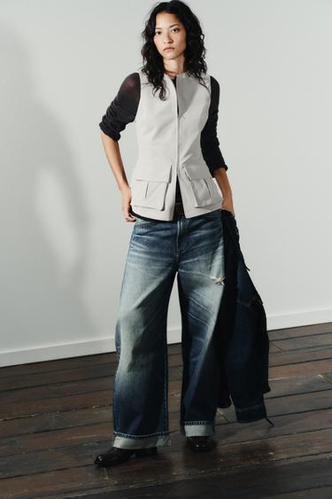 Zara STRETCH COTTON POCKET TOP - Light gray