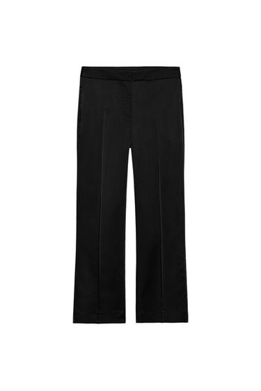 Zara STRAIGHT-LEG SATIN PANTS - Black
