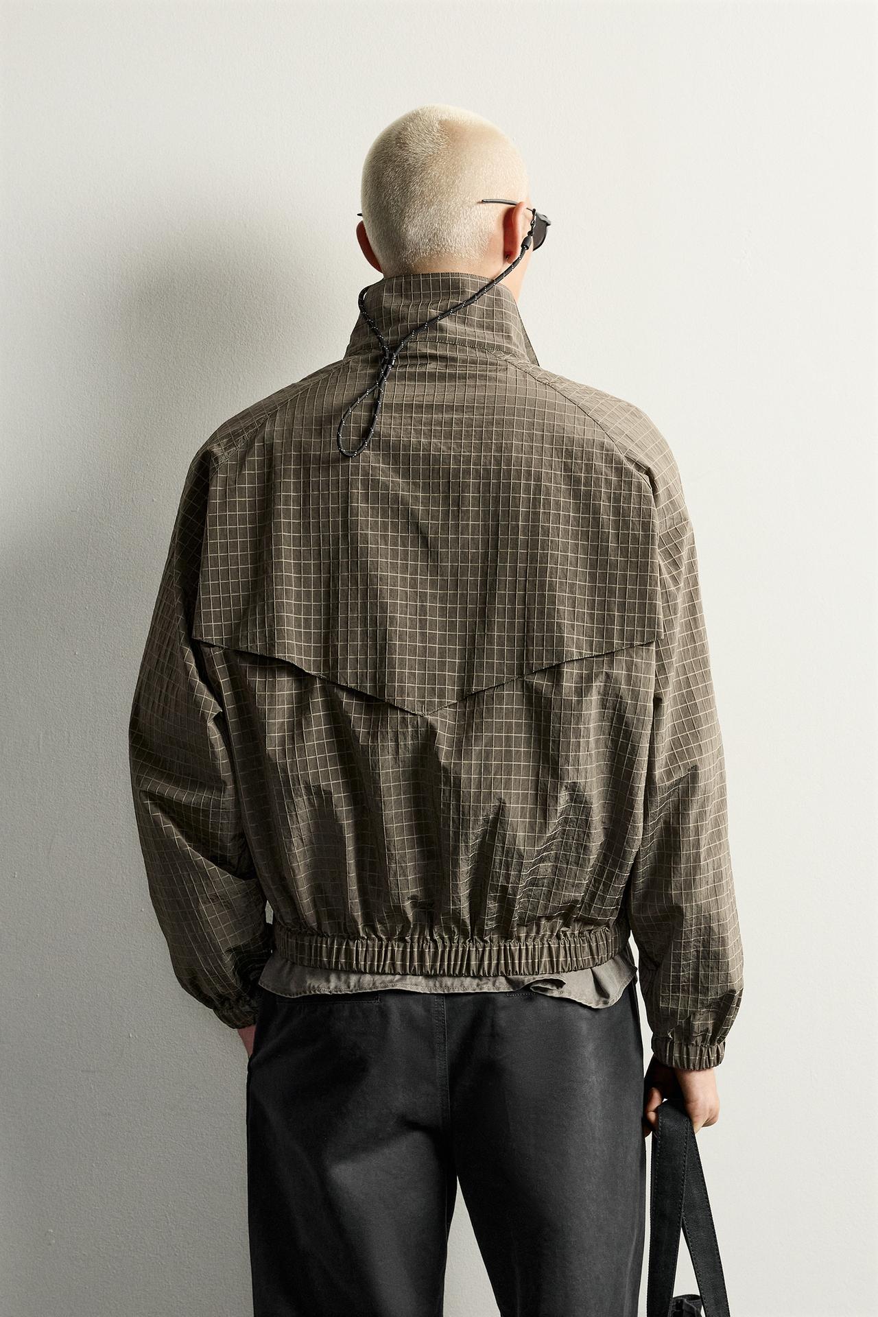 CHECK JACQUARD TECHNICAL JACKET — Khaki