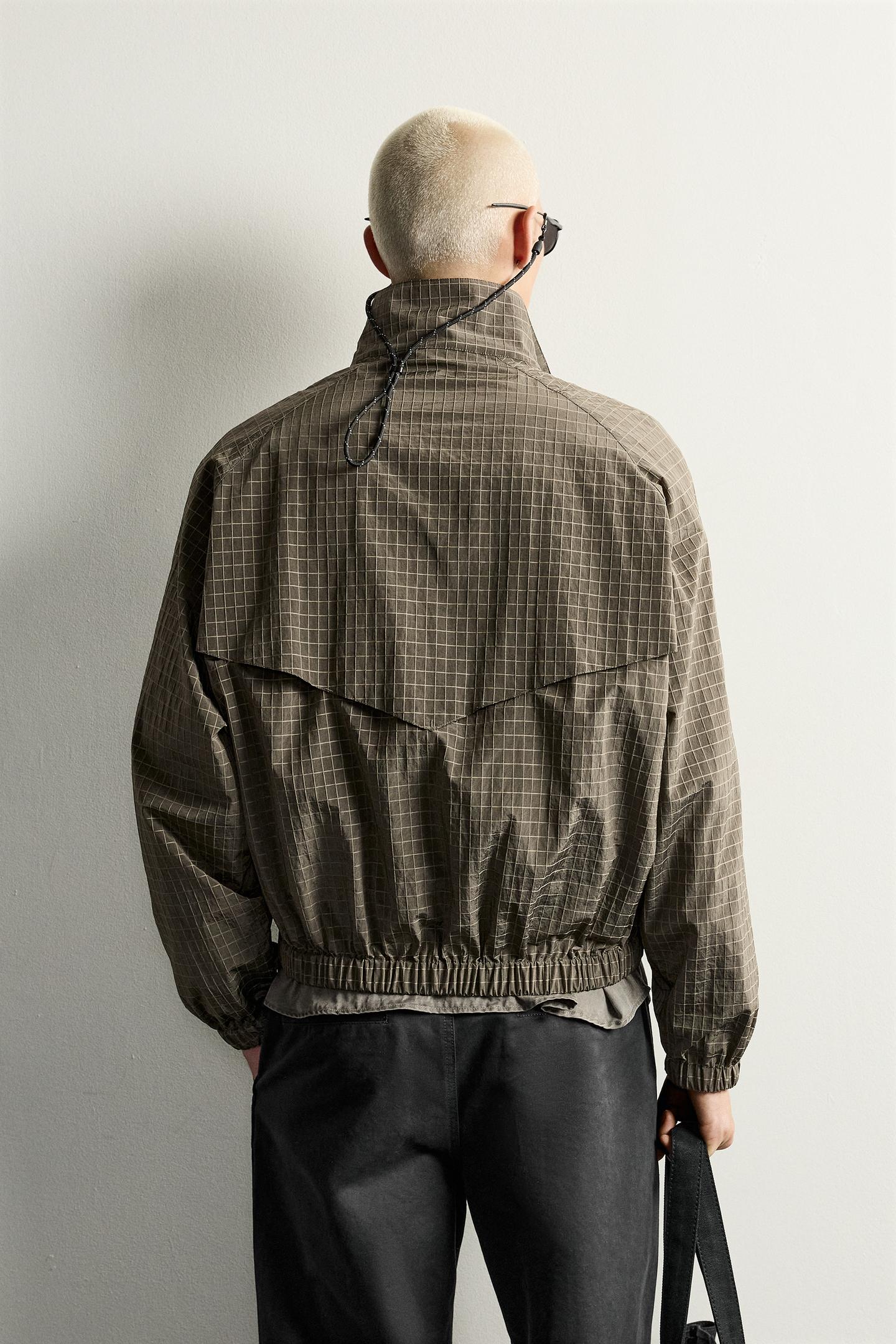 Мужская куртка Zara Check Jacquard Technical, цвет: Хаки — фото 3