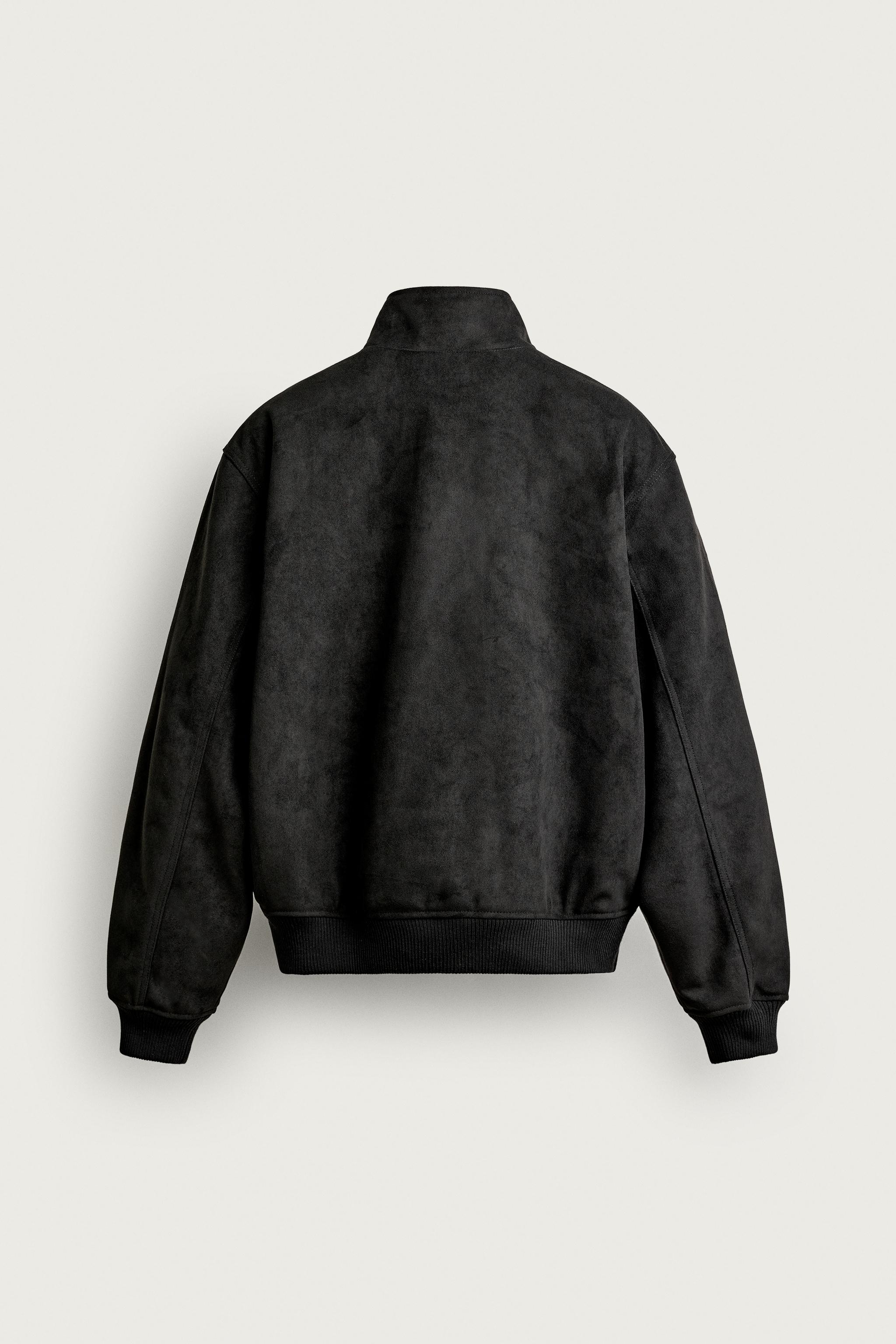 REGULAR FIT FAUX SUEDE JACKET — Black