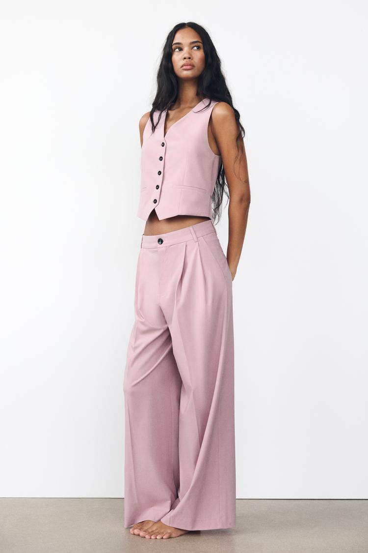 Cropped Trousers Zara Pink Trouser Suit DOUBLE PLEAT TROUSERS Pale