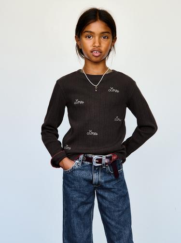 EMBROIDERED RIBBED T-SHIRT - Brown by Zara