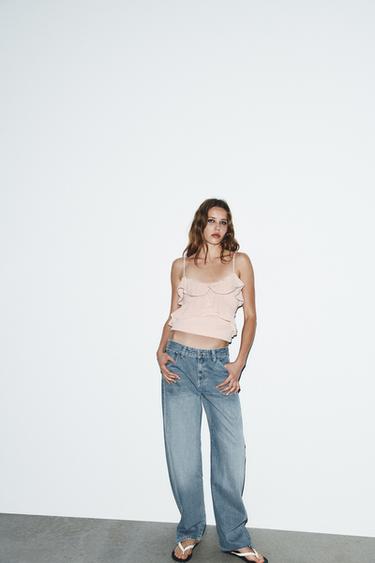 Zara BEADED STRAP TOP - Faded pink