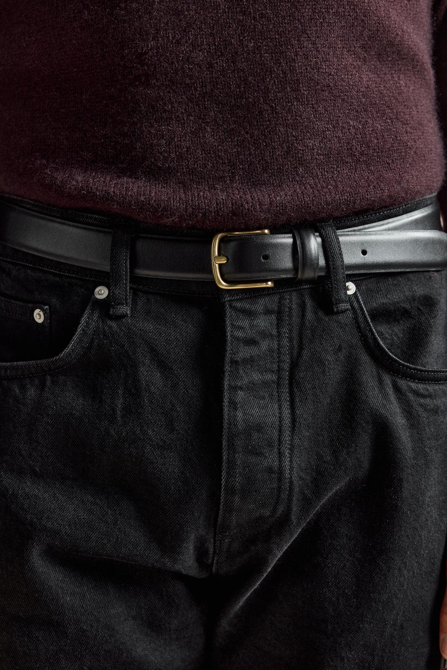 Мужской ремень Zara Leather Dress Belt, цвет: Чёрный — фото 2
