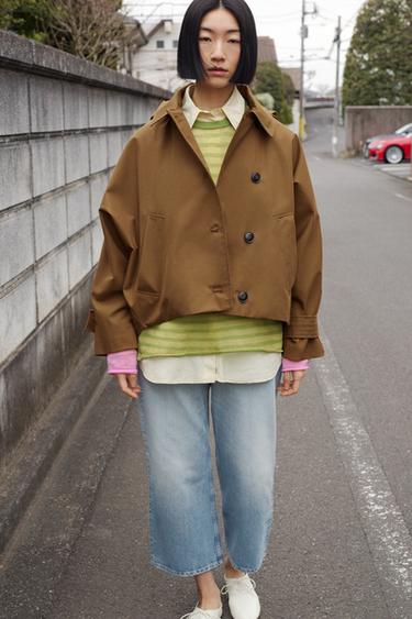 ショート撥水加工入りトレンチコート ZW COLLECTIONゴールデンブラウンZaraのショート撥水加工入りトレンチコート ZW COLLECTION - ゴールデンブラウン 