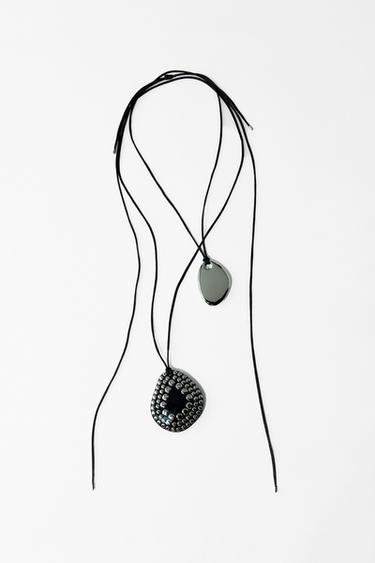 PACK OF 2 CORD NECKLACES WITH STUDS - Black by Zara