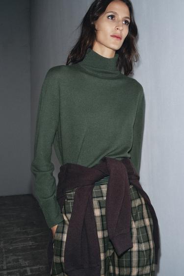 Zara 100% EXTRA SOFT WOOL SWEATER - Greenish