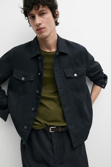 Zara 100% linen cardigan with pocket details - Navy blue