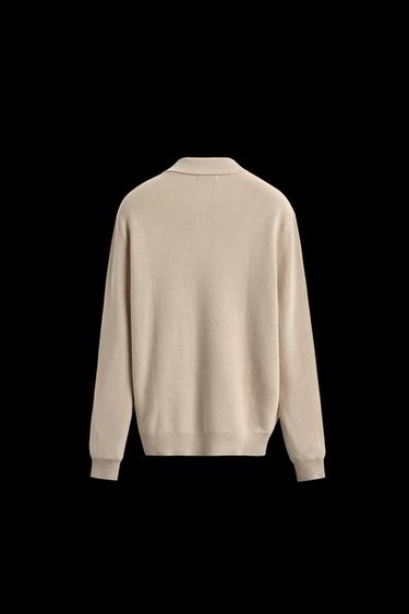 Zara PEARLESCENT KNIT POLO SHIRT - Ecru