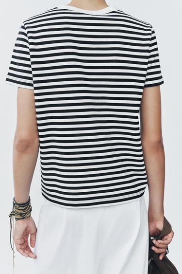 INTERLOCK SHORT SLEEVE T-SHIRT - striped by Zara