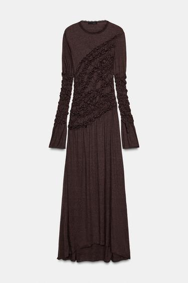 Zara GATHERED MIDI DRESS - Brown