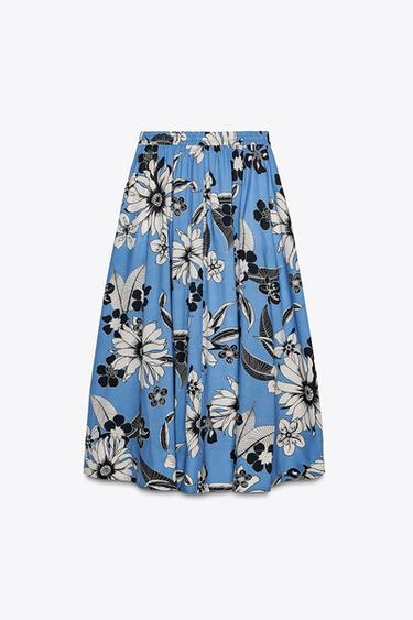 Zara ZW COLLECTION PRINTED MIDI SKIRT - Bluish