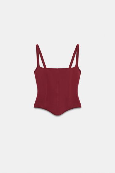 STRETCH CORSETRY-INSPIRED TOP - Dark red by Zara - Image 4