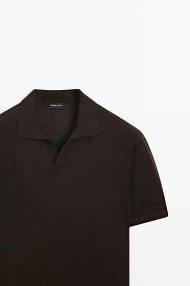 Short sleeve wool blend knit polo shirt — Brown 2