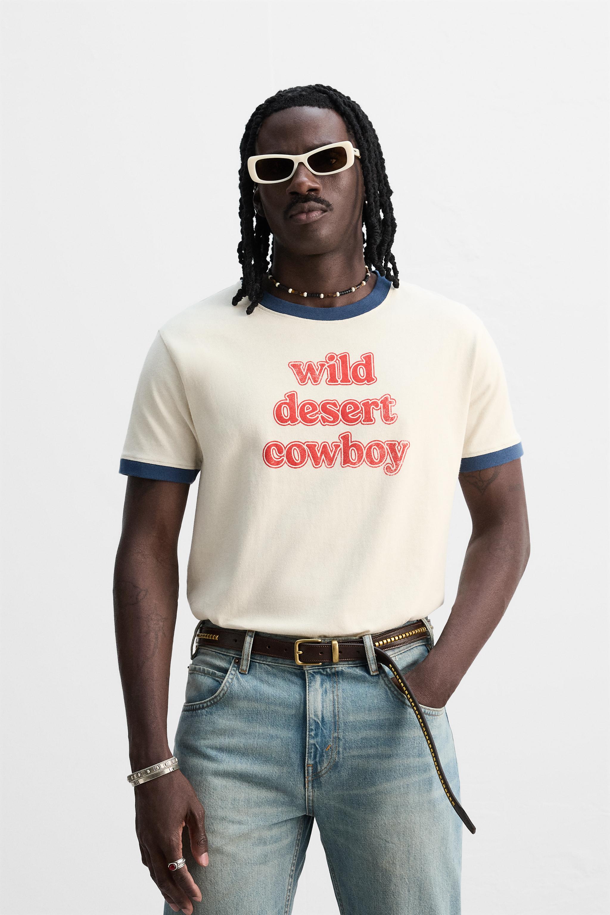 RIB CONTRAST TEXT T-SHIRT - Ecru | ZARA United States