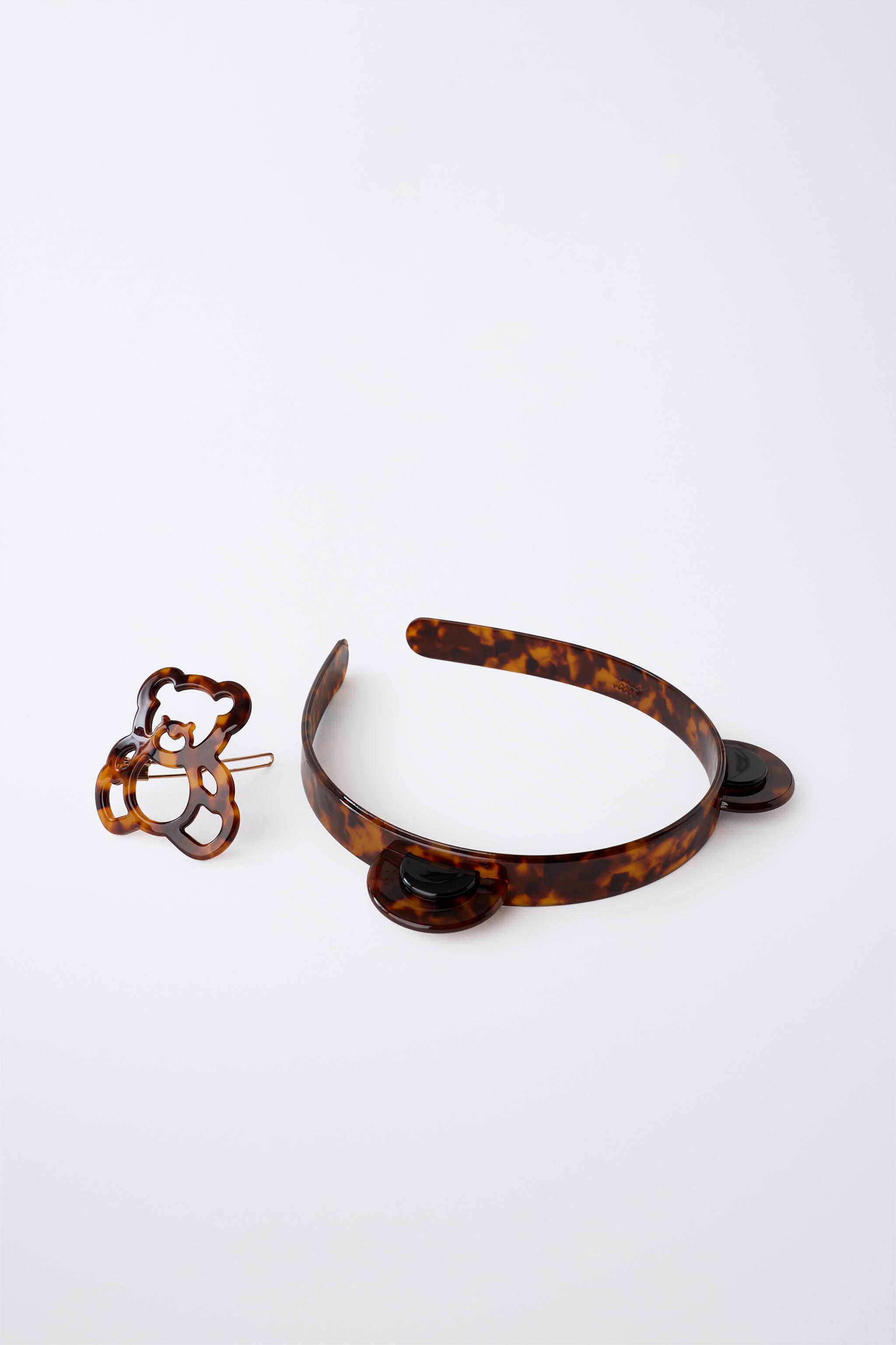 BEAR HEADBAND AND TORTOISE-EFFECT CLIP SET