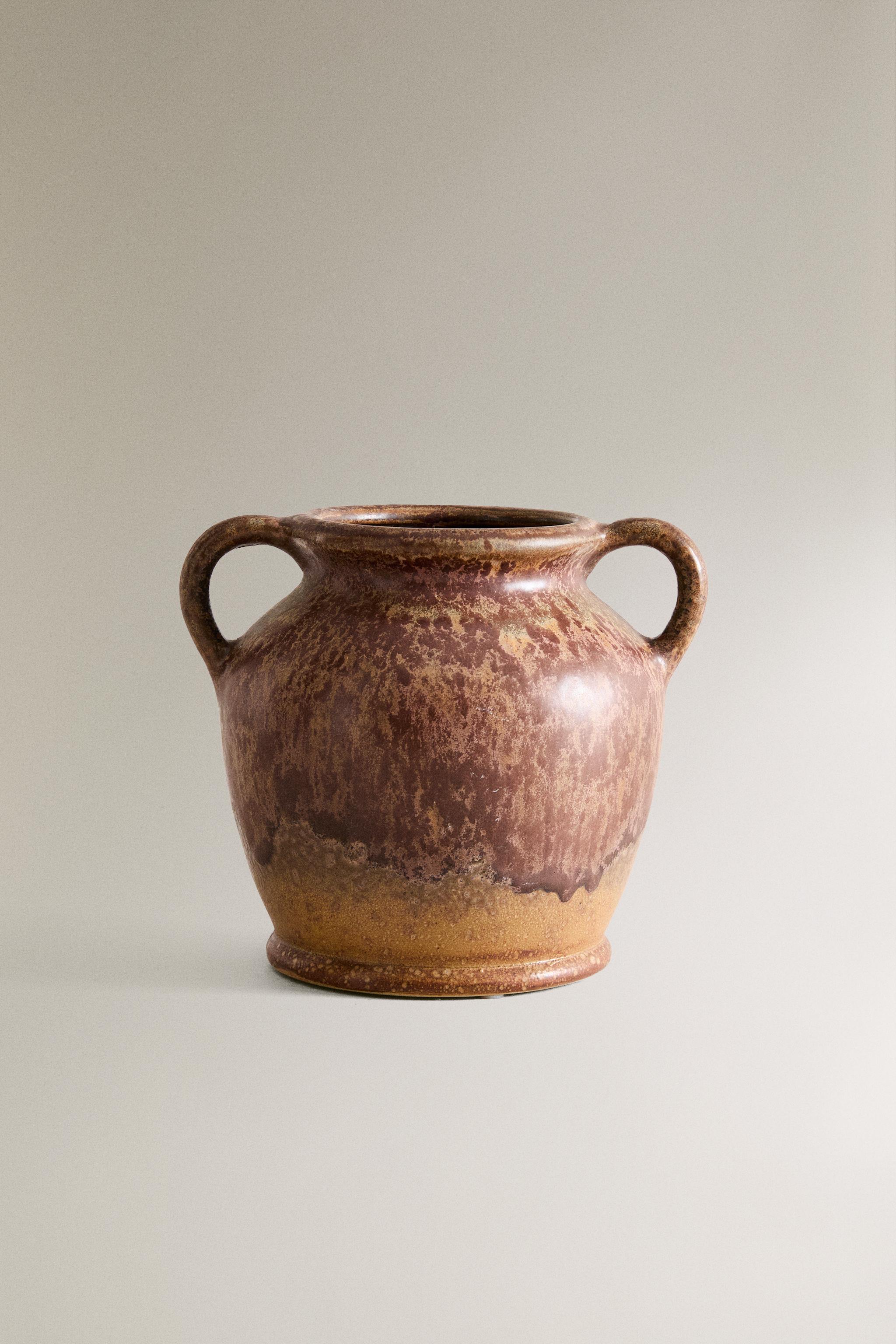 Rustikale Keramikvase Mit 2 Griffen – Kleine Dekorative Blumenvase In Vintage-Weiß (14,8 Cm Hoch)