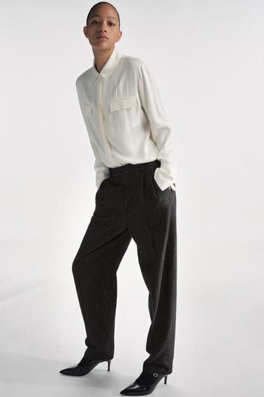 ZW COLLECTION SATIN SHIRT WITH POCKETS - Oyster-white by Zara