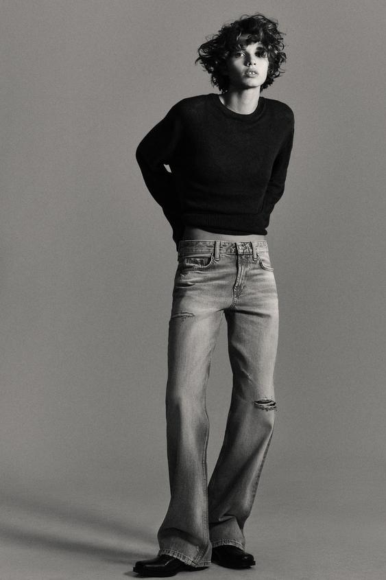 TRF MID-RISE RIPPED WIDE LEG JEANS