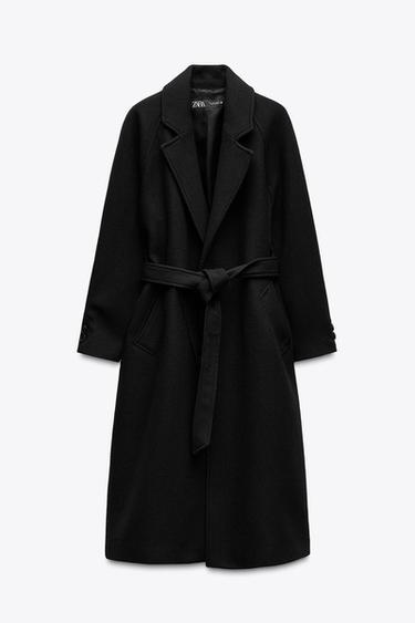 ДЛИННОЕ ПАЛЬТО ИЗ СМЕСОВОЙ ШЕРСТИ С ПОЯСОМ — ЧЕРНЫЙ от Zara