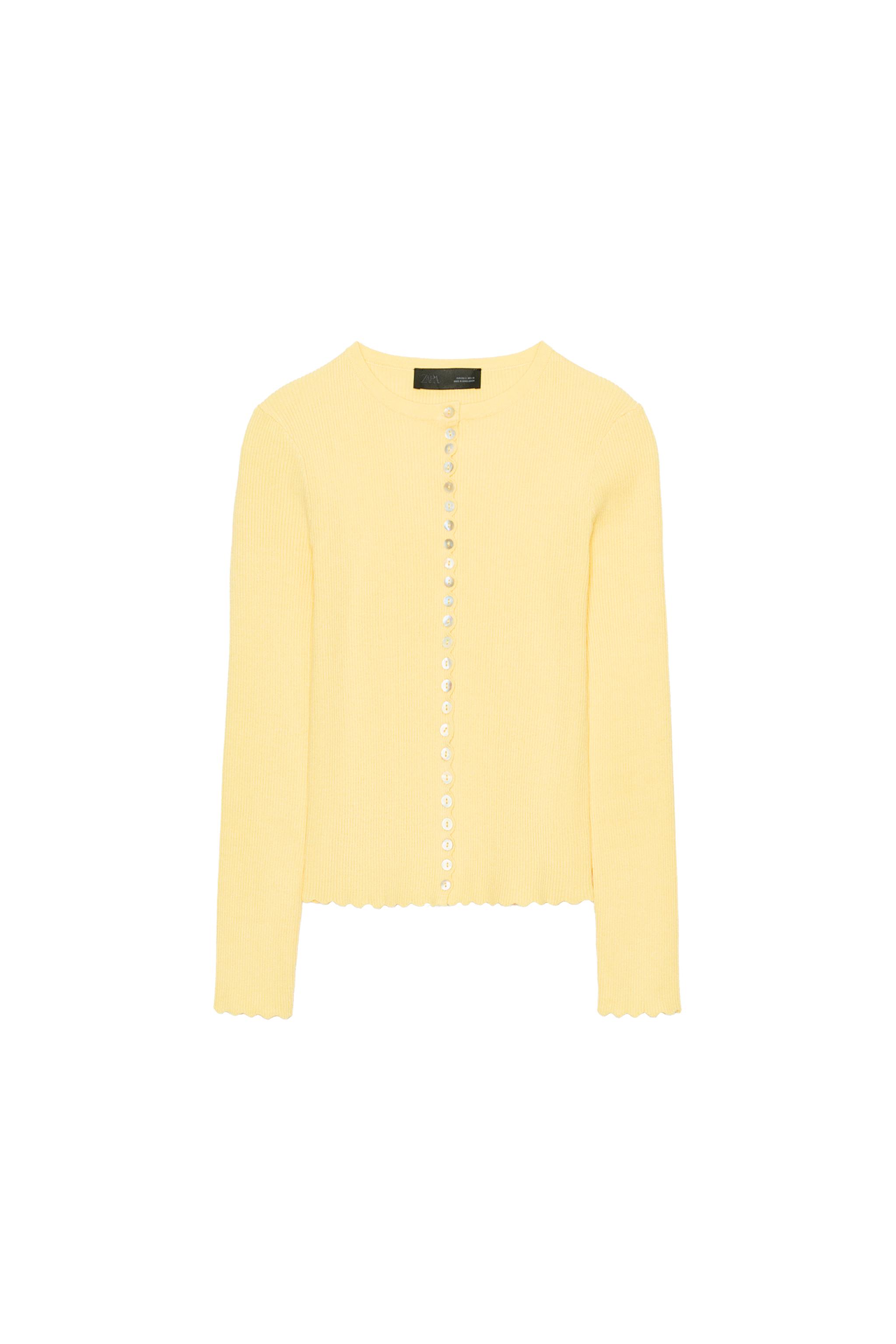 【ZARA】ザラ S リブニットカーディガン イエロー 黄色 スカラップ RIB KNIT CARDIGAN - White | ZARA United States