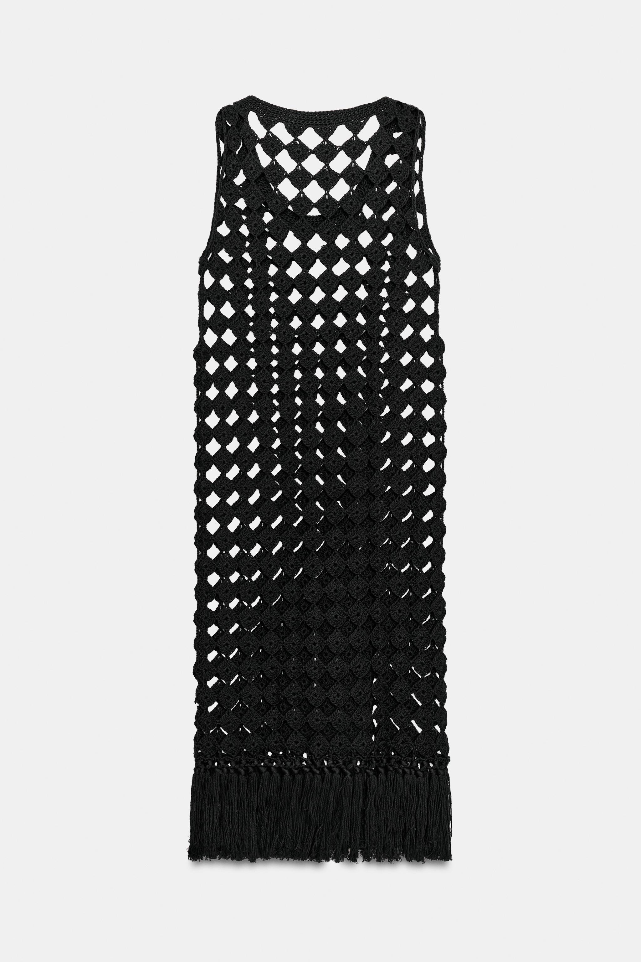 FRINGED CROCHET KNIT DRESS