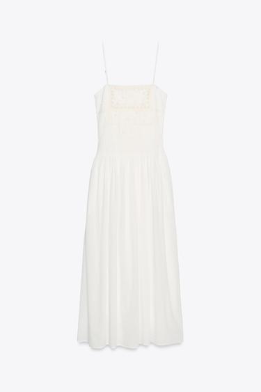 EMBROIDERED FLORAL MIDI DRESS - Oyster-white by Zara - Image 4