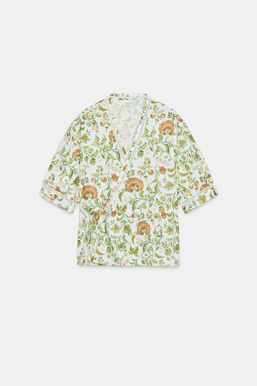FLORAL WRAP SHIRT - Sea green by Zara