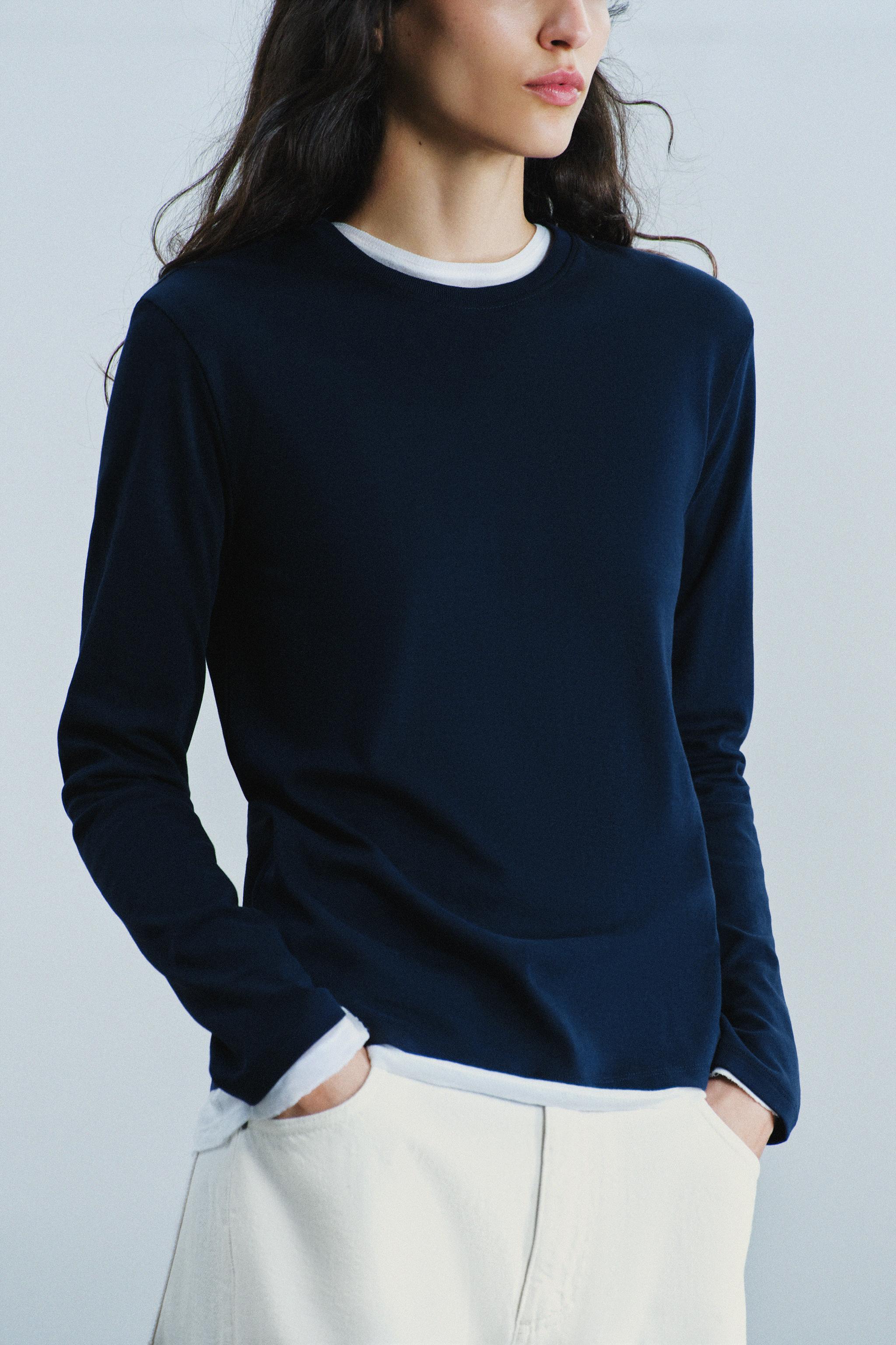 Zara İNTERLOK UZUN KOLLU T-SHIRT görsel 2