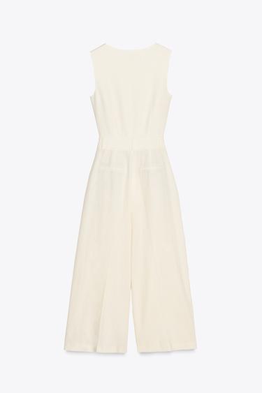 LINEN BLEND WAISTCOAT JUMPSUIT - Ecru by Zara - Image 7