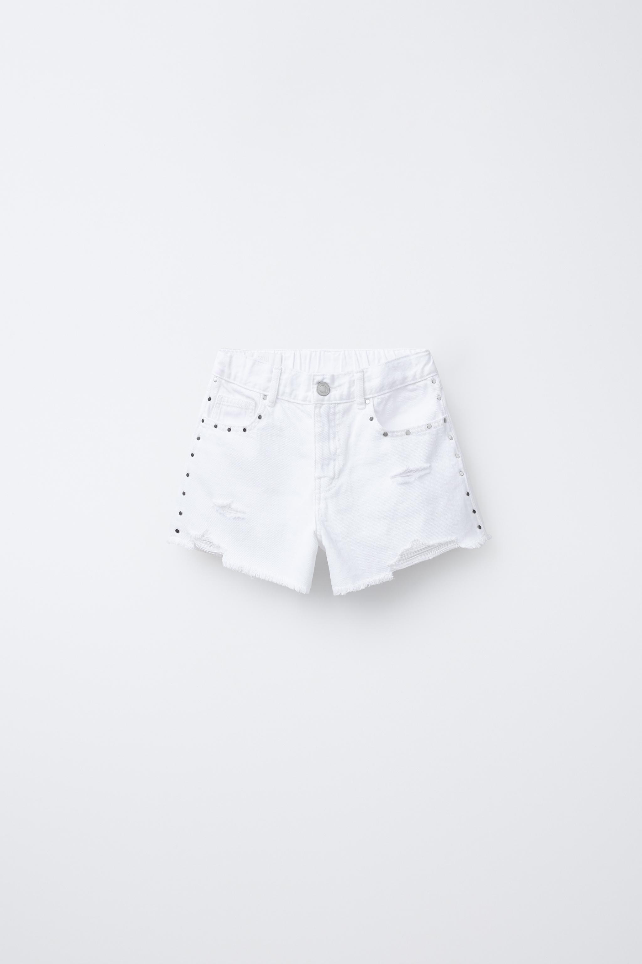 RIPPED DENIM SHORTS WITH STUDS - White | ZARA United States RIPPED DENIM SHORTS WITH STUDS - White | ZARA United States