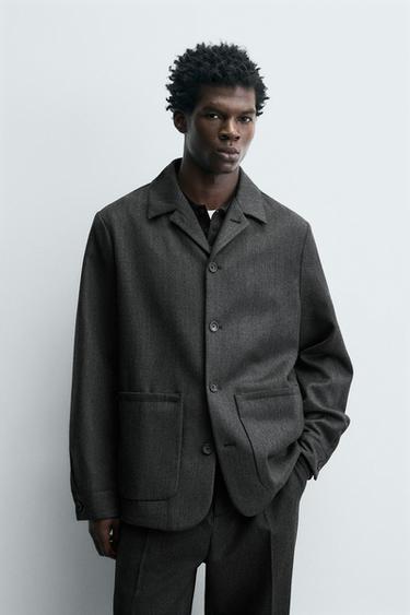 100% WOOL OVERSHIRT WITH POCKETS - Anthracite Grey by Zara