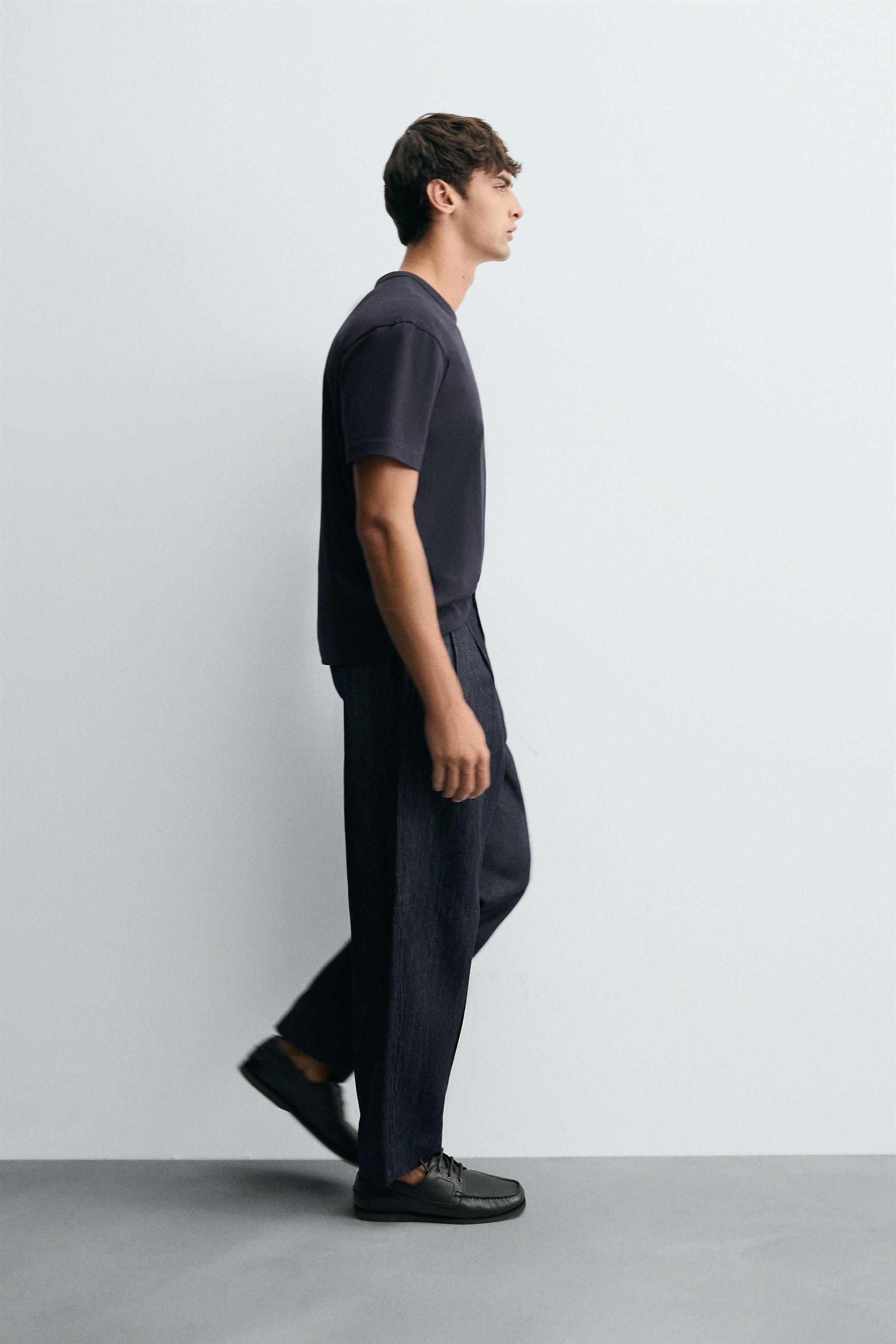 WIDE FIT CROPPED DENIM PANTS - Indigo | ZARA United States