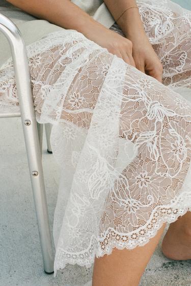 GAUN RAJUTAN KOMBINASI RENDA - Putih pudar dari Zara