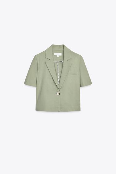 SHORT SLEEVE LINEN BLEND BLAZER - Light khaki by Zara