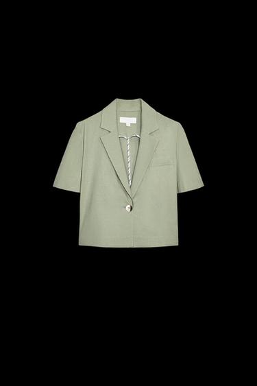 Zara LINEN SHORT SLEEVE BLAZER - Light khaki - Image 0