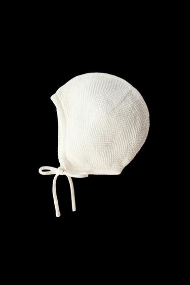 Zara COTTON SILK KNIT BONNET - Ecru