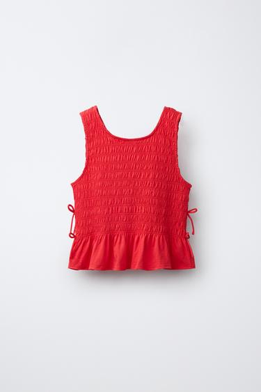 TOP WITH ELASTICATED BOWS - Red by Zara - Image 1