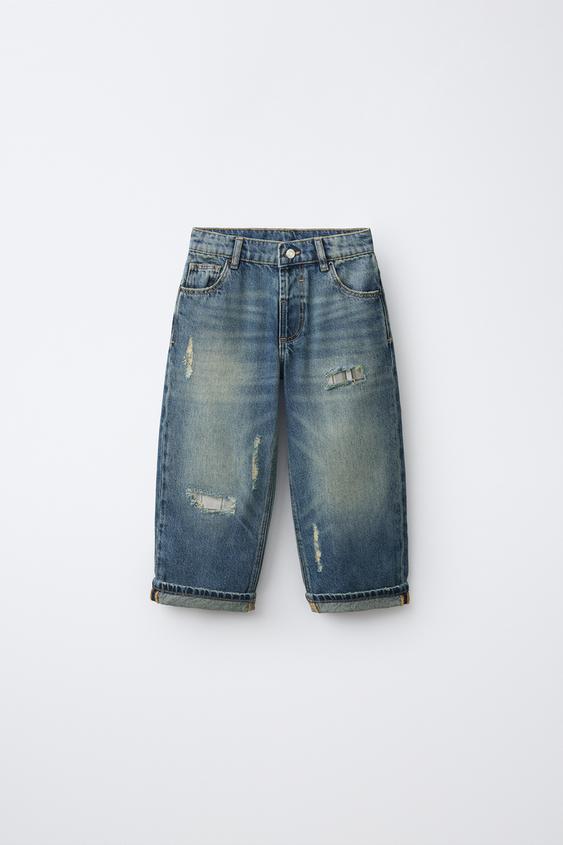 RIPPED WIDE-LEG JEANS - Mid-blue by Zara - Image 0