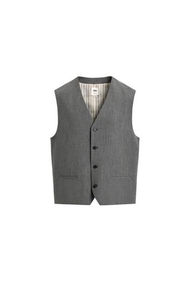 Zara LIMITED EDITION STRIPED STRUCTURE SUIT VEST - Gray