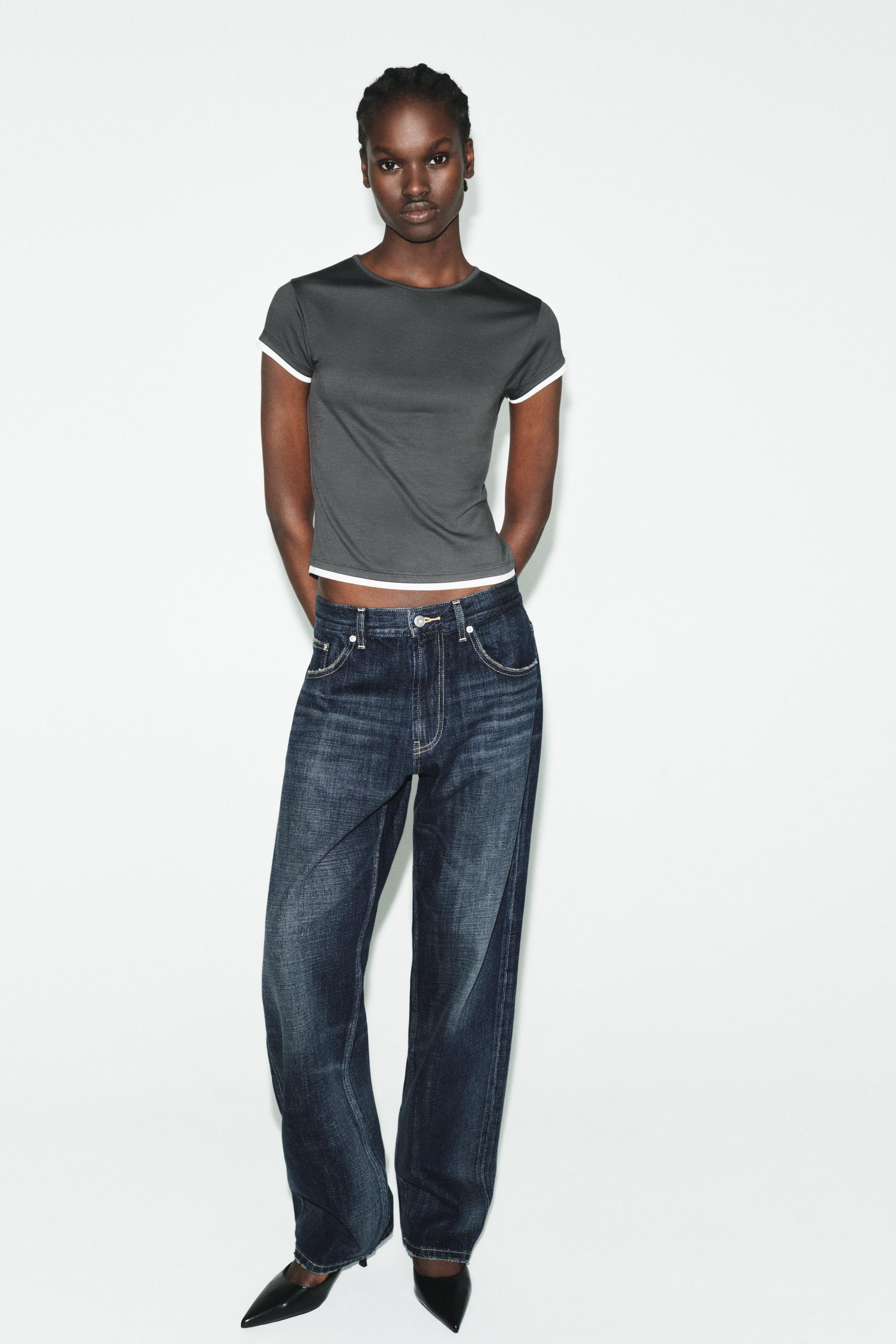 CONTRAST PIPING T-SHIRT — Charcoal gray