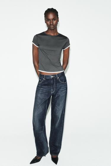 CONTRAST PIPING T-SHIRT - Charcoal grey by Zara