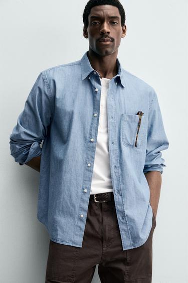 CHEMISE REGULAR FIT CHAMBRAY - Indigo de Zara - Image 5